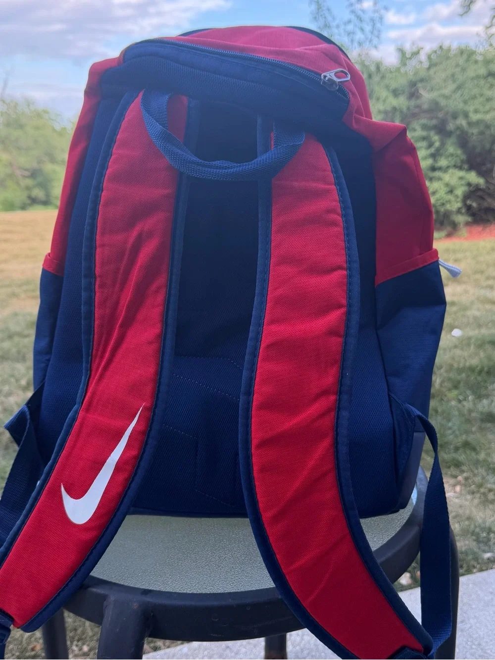Nike Red and Navy Men's Backpack with White Swoosh